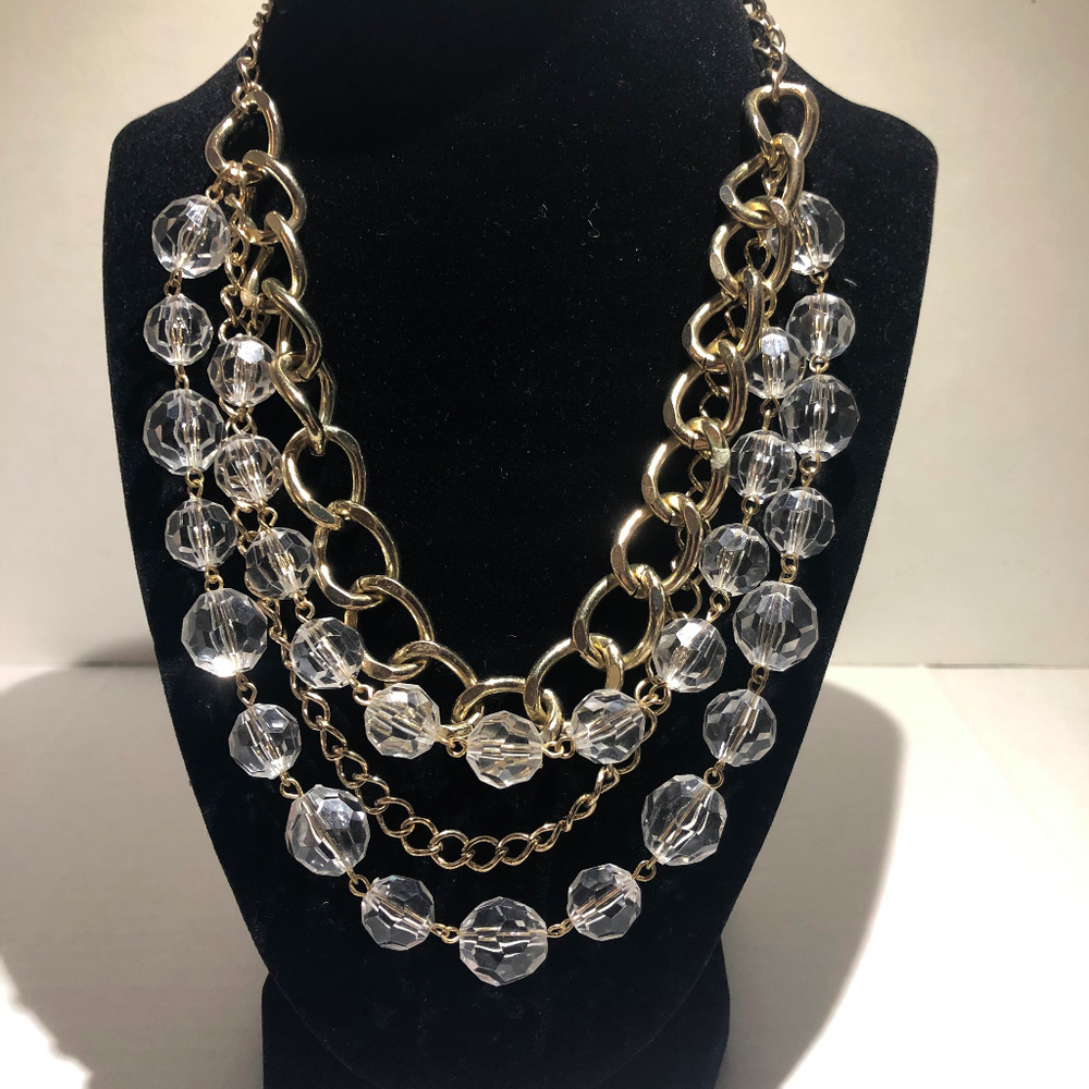 Statement necklace - clear beads and gold